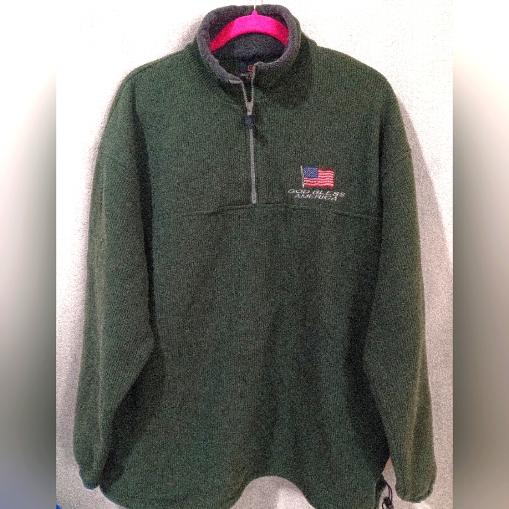 God bless America Half Zip Pullover Sweatshirt Mens Size XL Green